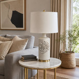 Lonsmith Cream/Gold Dahlia Flower Applique Table Lamp