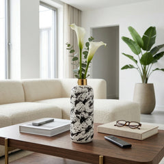 Burness White/Black/Gold Vase with Neck