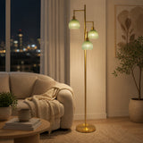 Farm Hills Green 3-Light Floor Lamp with Glass Shade