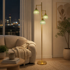 Farm Hills Green 3-Light Floor Lamp with Glass Shade
