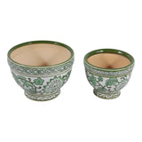 Roybrook Green/White Ceramic Bowl Chinoiserie Planters (Set of 2)
