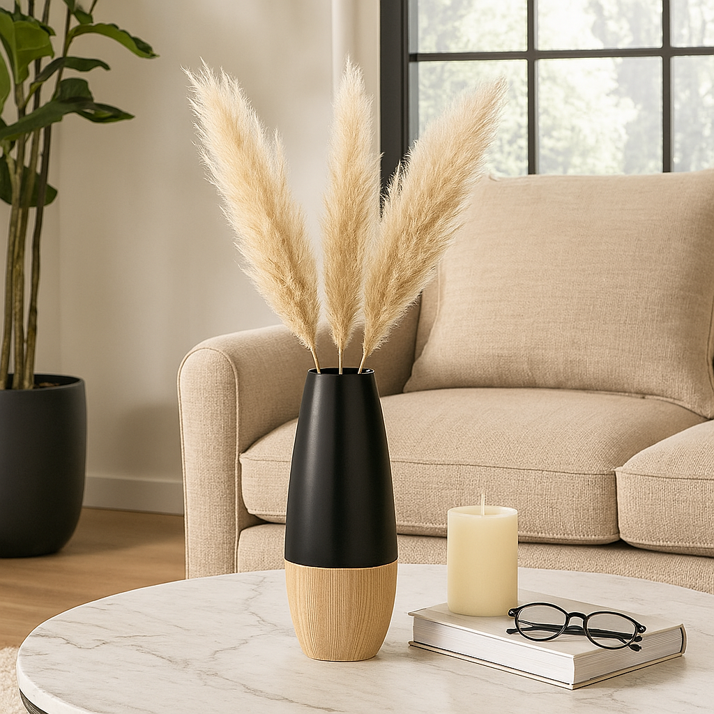 Earlimart Cream/Black Ceramic 2-Tone Vase
