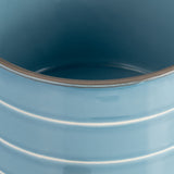Alisal Sky Blue Small Striped Planter with Wood Stand