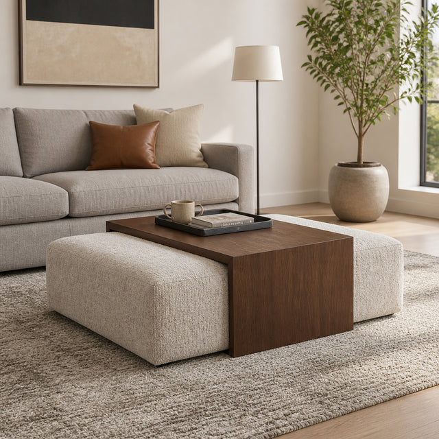 Drydenford Ivory/Brown Square Ottoman with Wood Table