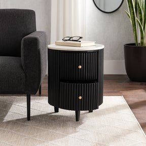 Flumeville White/Black 2-Drawer Side Table with Marble Top