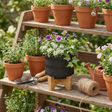 Cowell Black Ceramic Tribal Planter with Stand