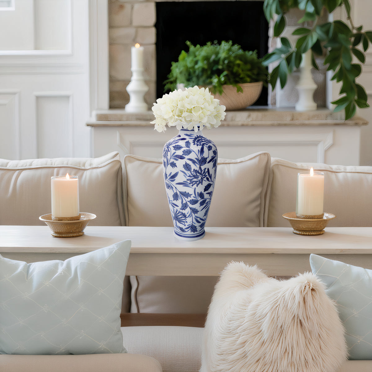 Ortonville Blue/White Ceramic Chinoiserie Vase