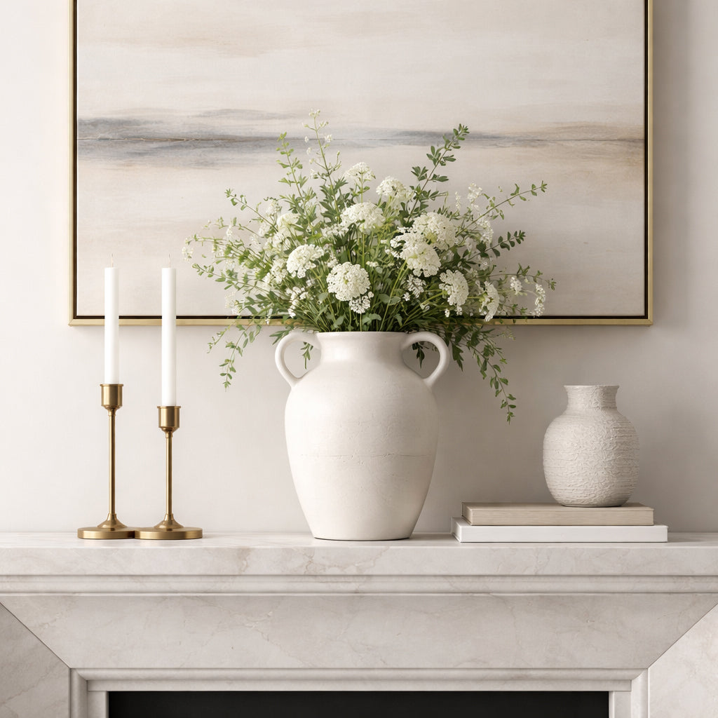 Drakewell Ivory Paper Mache Vase with Handles