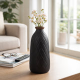Wellsona Black Small Ceramic Plaid Textured Vase