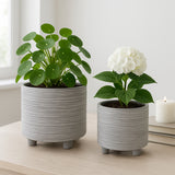 Polk Gray Footed Planters with Lines (Set of 2)