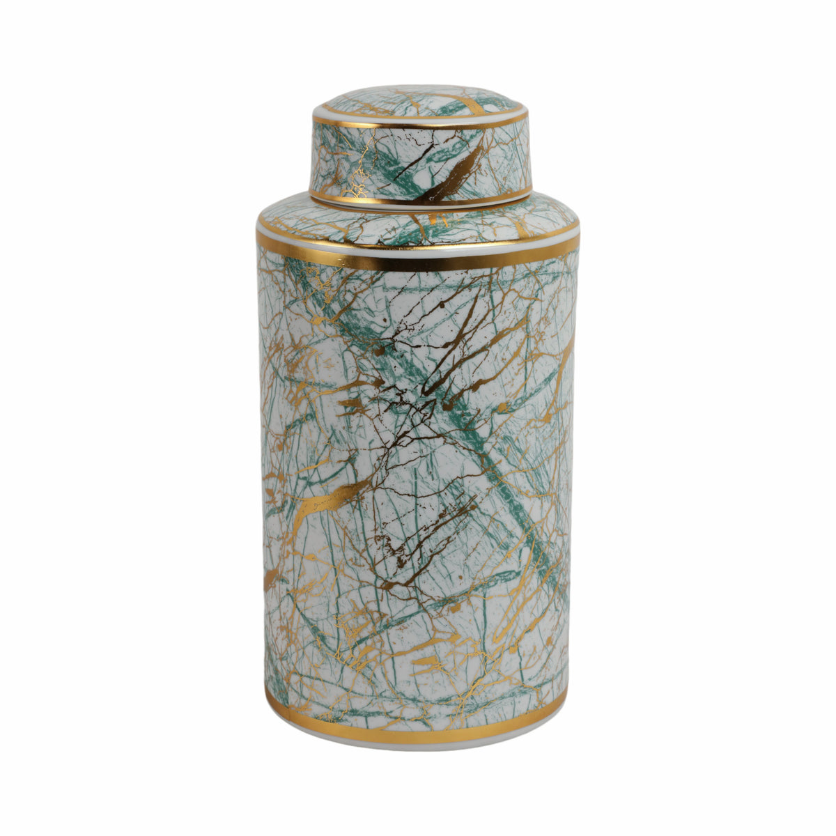 Edendale Green/Gold Large Ceramic Jar with Lid