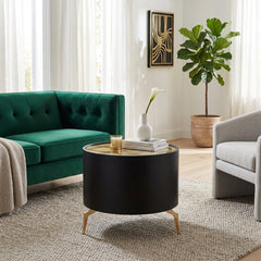 Kyburz Black/Gold Wood Side Table with Leaf Top