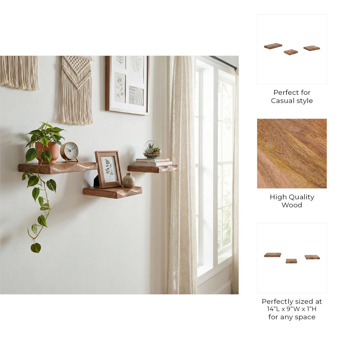 Upton Brown Mango Wood Shelves (Set of 3)
