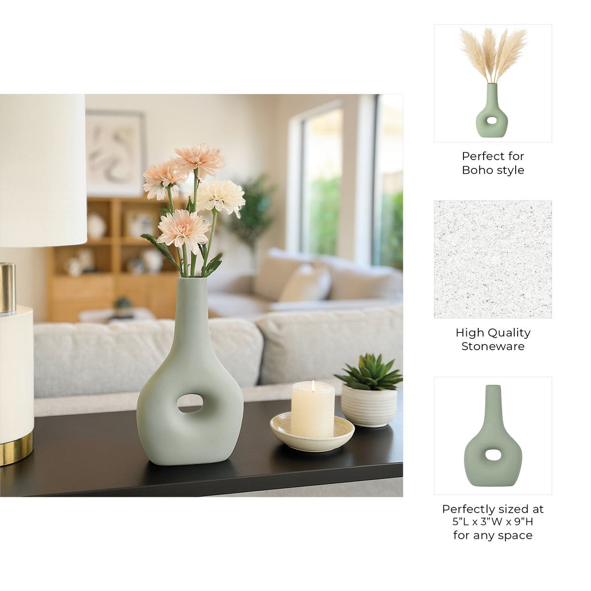 Parkwood Dark Sage Ceramic Open Cut-Out Nomad Vase
