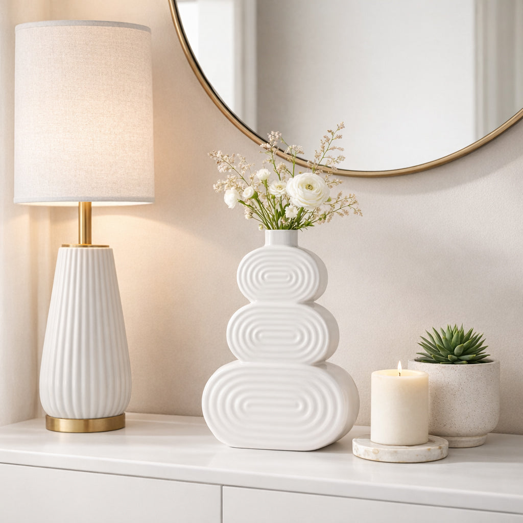 Saxon White Large Ceramic Stacked Circles Vase