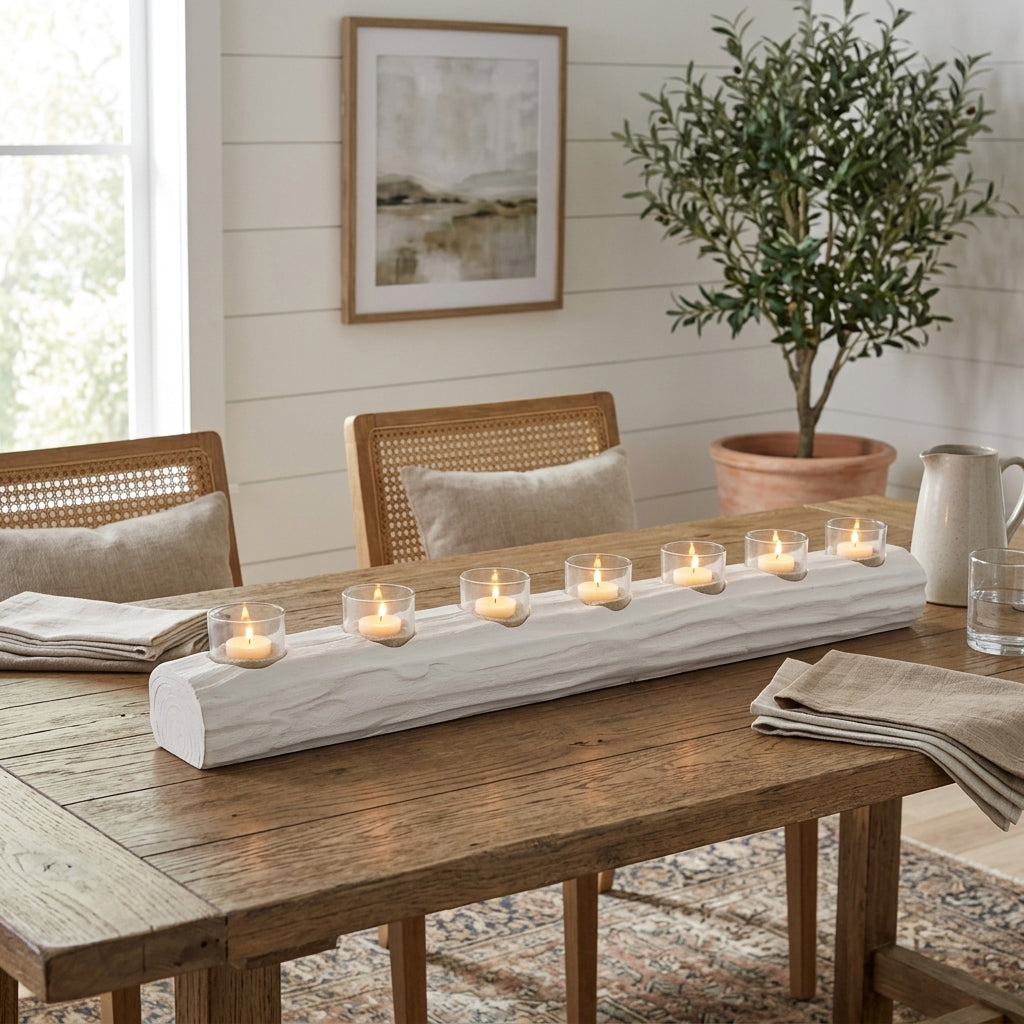 Strawberry White/Tan Wood Log 7-Cup Tealight Holder