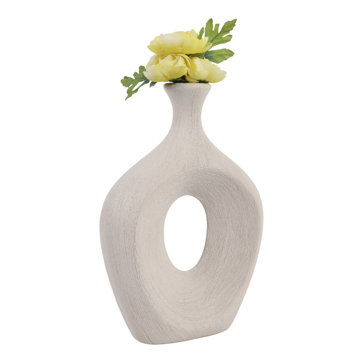 Alray Beige Beaded Oval Cut Out Vase