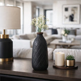 Wellsona Black Small Ceramic Plaid Textured Vase