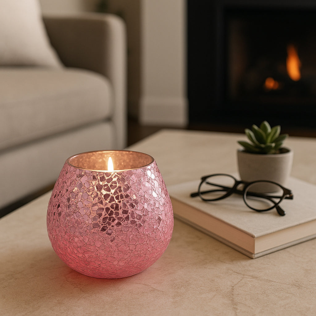 Bodfish Pink Glass Crackled Scented Candle