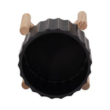 Doyle Black Ceramic Fluted Planter with Wood Stand
