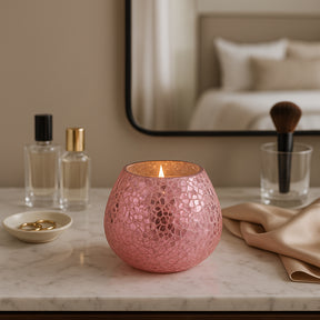 Bodfish Pink Glass Crackled Scented Candle