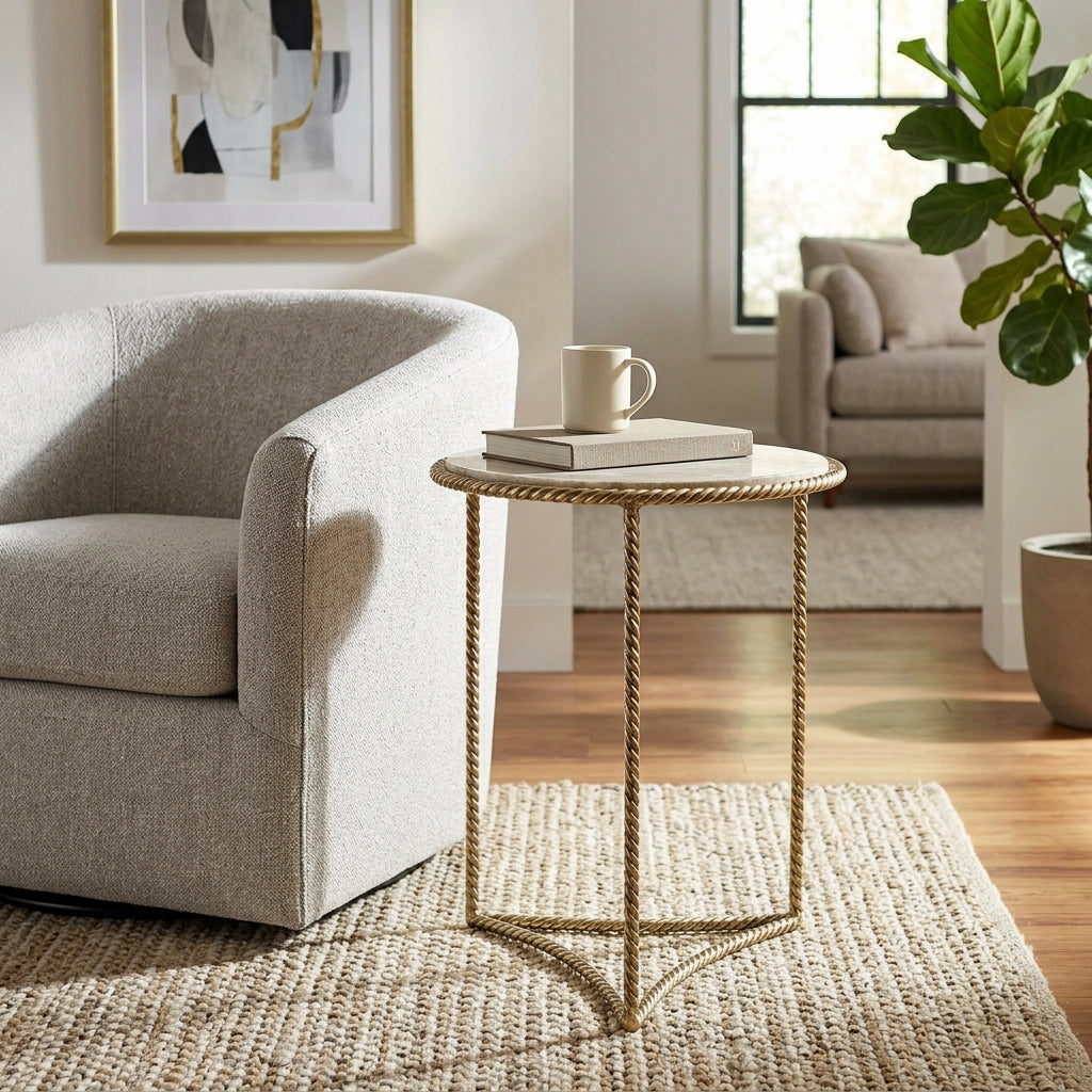 Kenwood Gold Marble Twisted Side Table