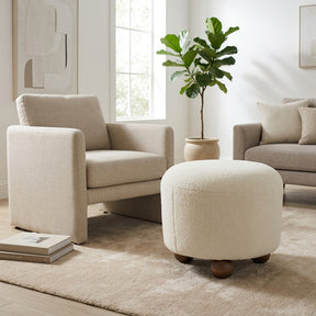 Conant Beige Round Ottoman with Ball Feet