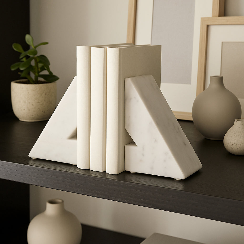Vestil White Marble Right Triangle Bookends (Set of 2)