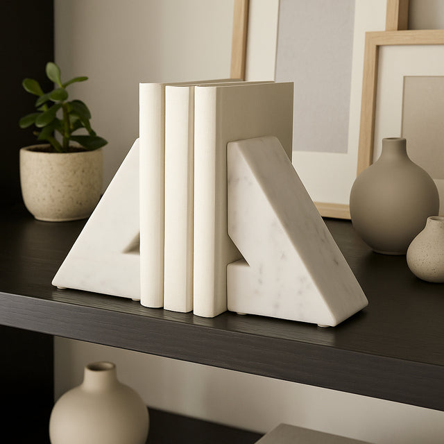 Vestil White Marble Right Triangle Bookends (Set of 2)