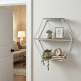 Jackson Gray/White Metal and Wood 3 Tier Hexagon Wall Shelf