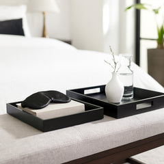 Chili Bar Black Wood and Glass Reactangular Trays (Set of 2)