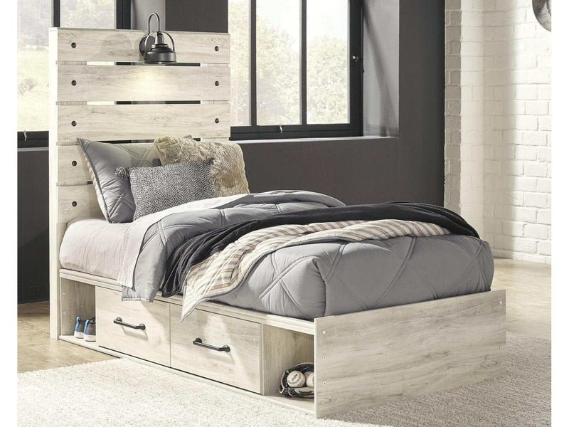 (Online Special Price) Cambeck Whitewash Twin Panel Bed w/ 4 Storage Drawers - Ornate Home