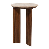 Buena Park Tan Accent Table with Travertine Top