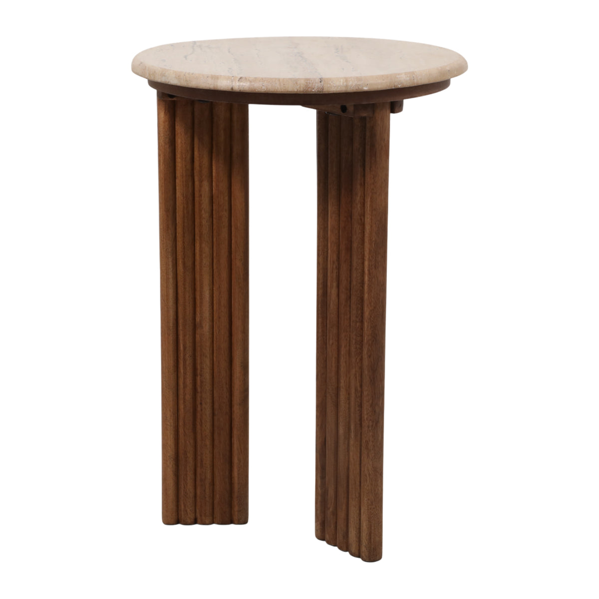 Buena Park Tan Accent Table with Travertine Top