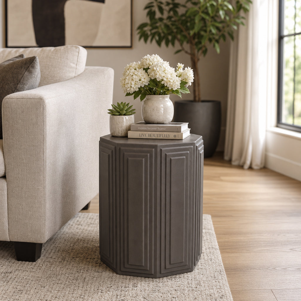 Valley Wells Dark Gray Concrete Geometric Accent Table