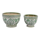 Roybrook Green/White Ceramic Bowl Chinoiserie Planters (Set of 2)