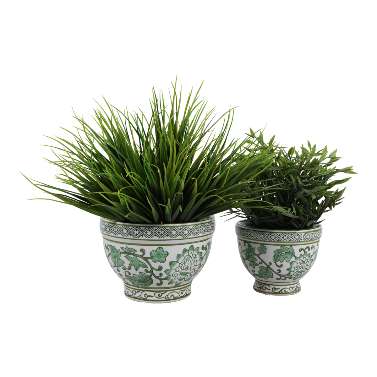Roybrook Green/White Ceramic Bowl Chinoiserie Planters (Set of 2)