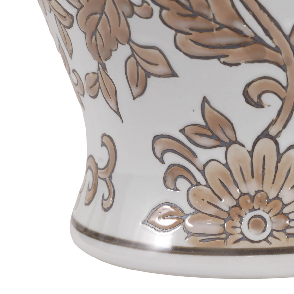 Rialto Brown/White Large Floral Chinoiserie Temple Jar