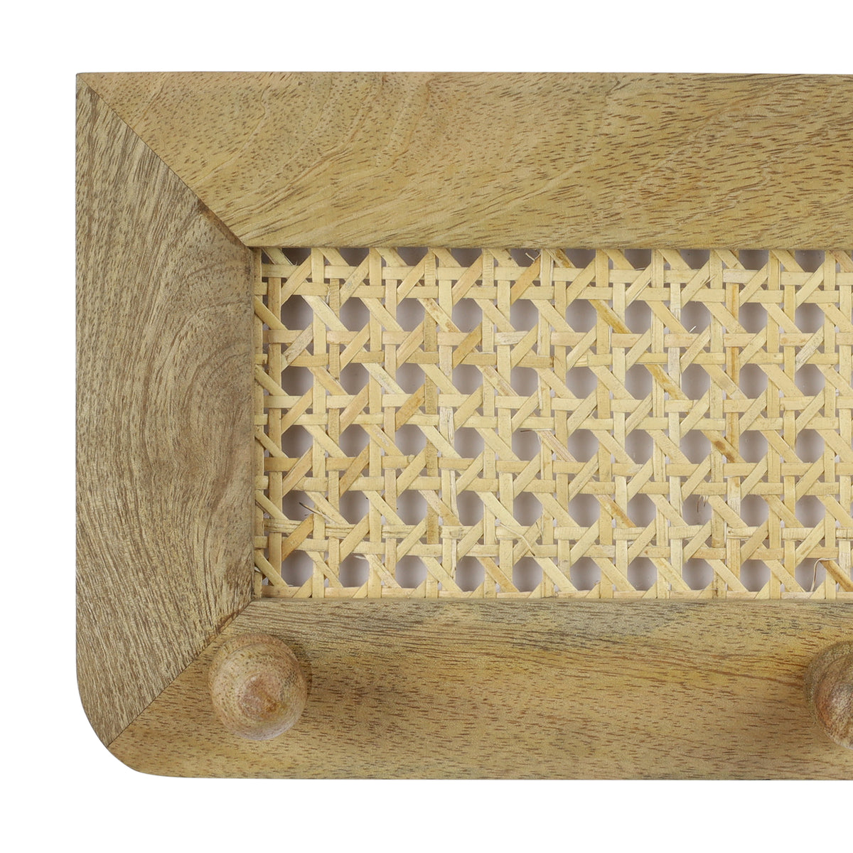 Montague Light Brown Wood and Rattan 4-Hook Wall Storage