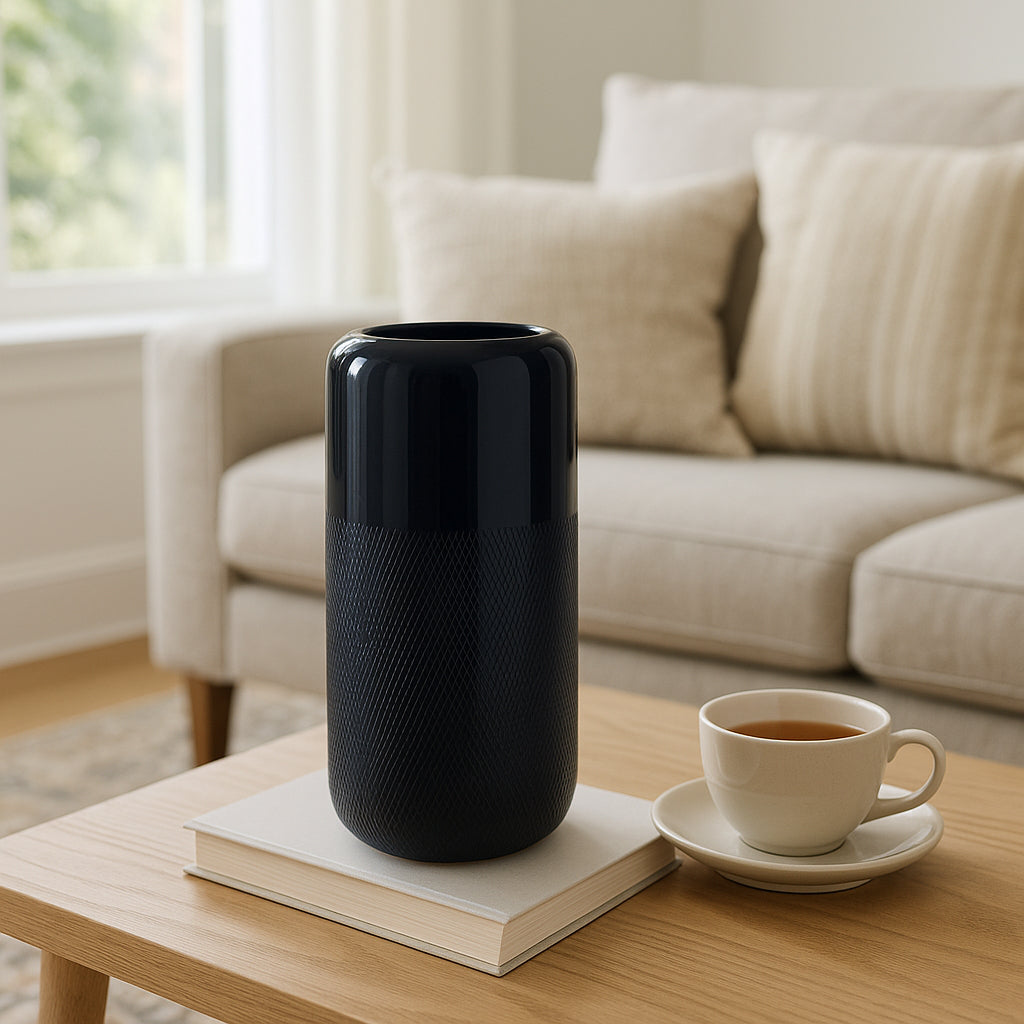 Coromar Navy Blue Small Ceramic Grooved Vase