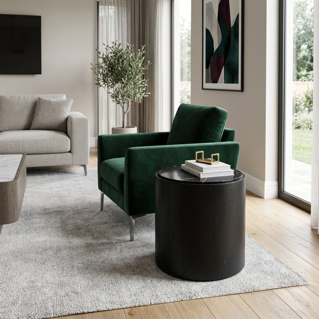 Johnsville Black/White Marble Inlay Round Accent Table