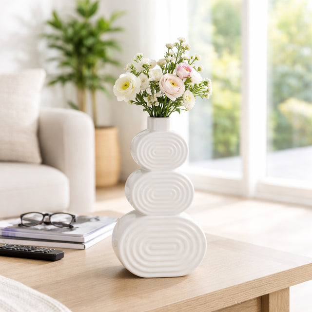 Saxon White Large Ceramic Stacked Circles Vase