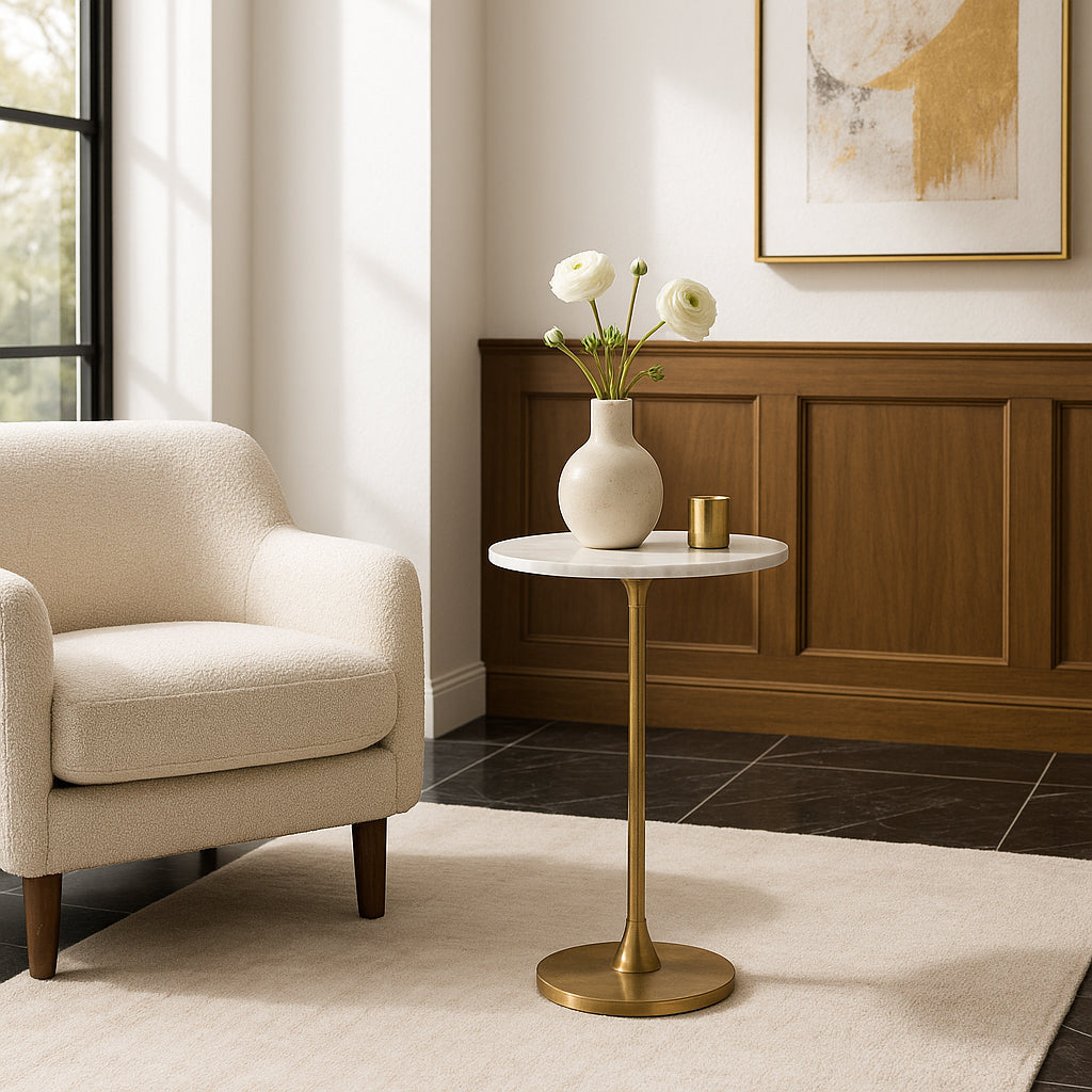 Goat Rock Gold/White Metal Round Drink Table