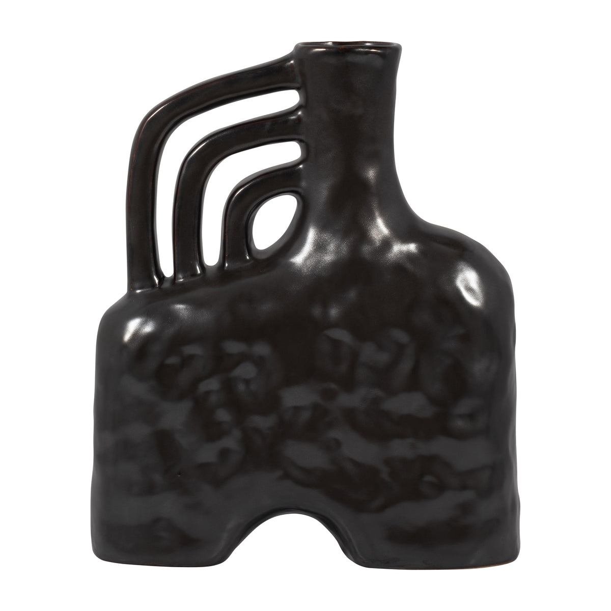 Rowen Black Ceramic Metallic Triple Handle Vase