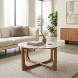 Keystone Tan/Brown Modern Coffee Table with Marble Top