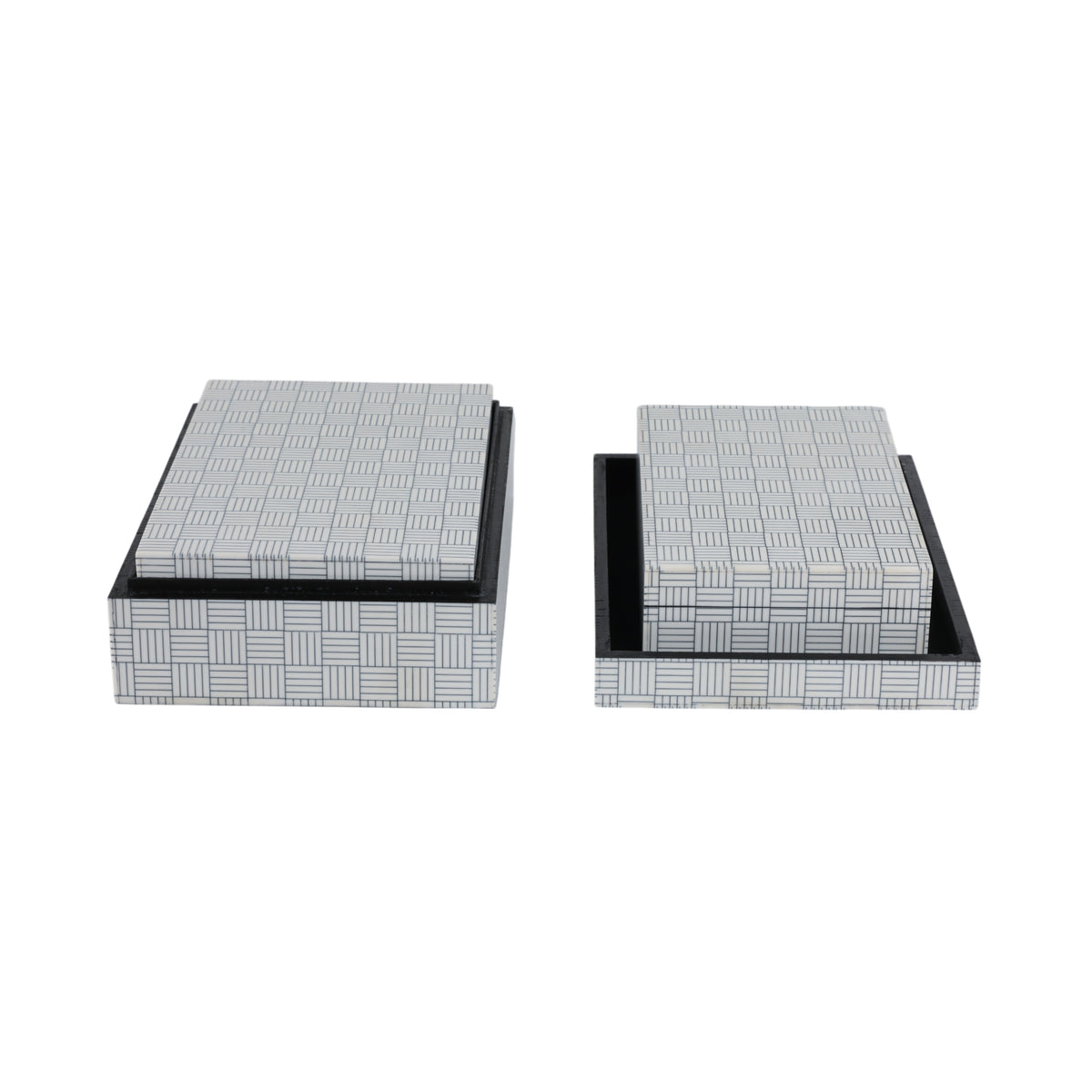 Lyonsville White/Black Checkerboard Etched Boxes (Set of 3)
