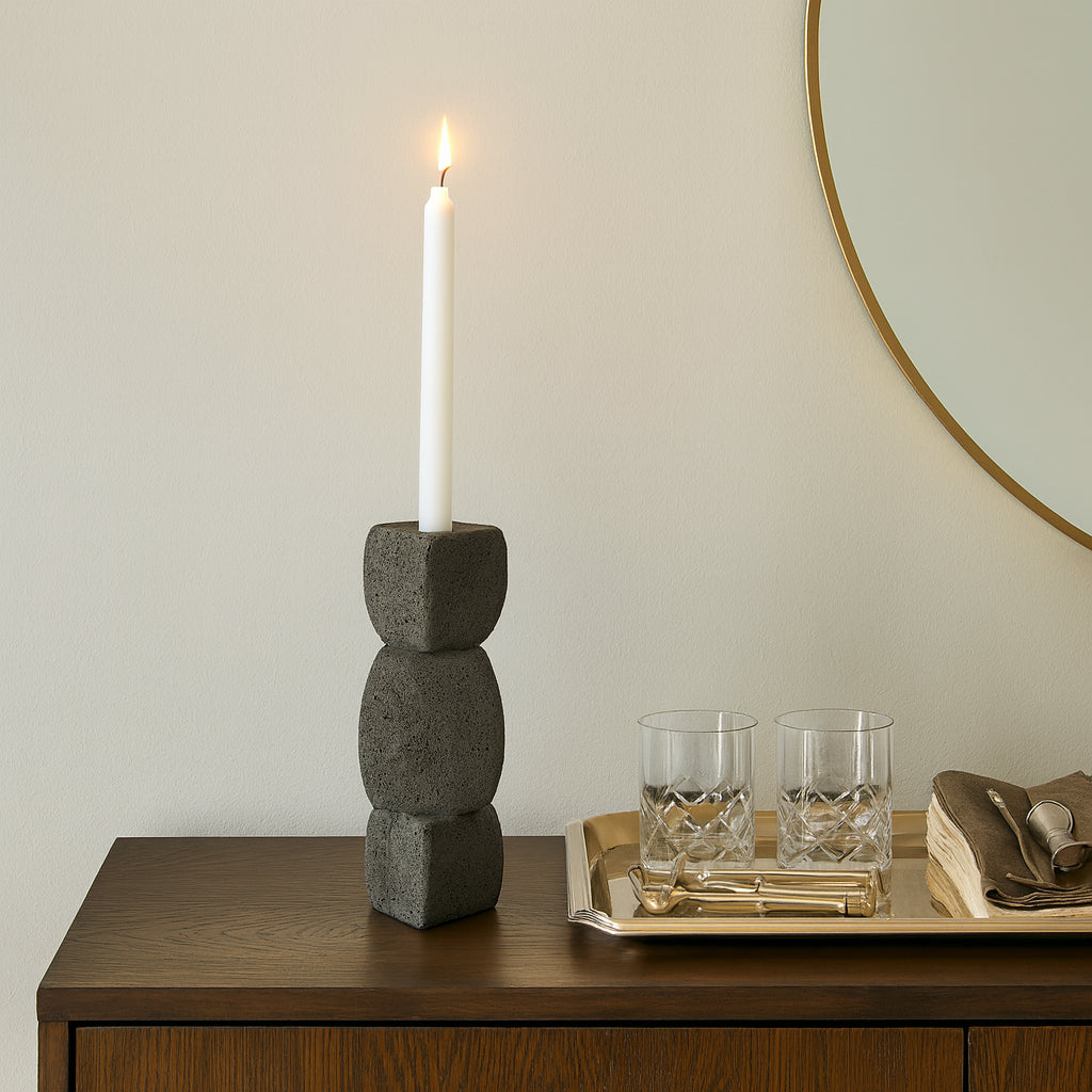 Ennisvale Black Sand Glaze Stacked Objects Taper Holder