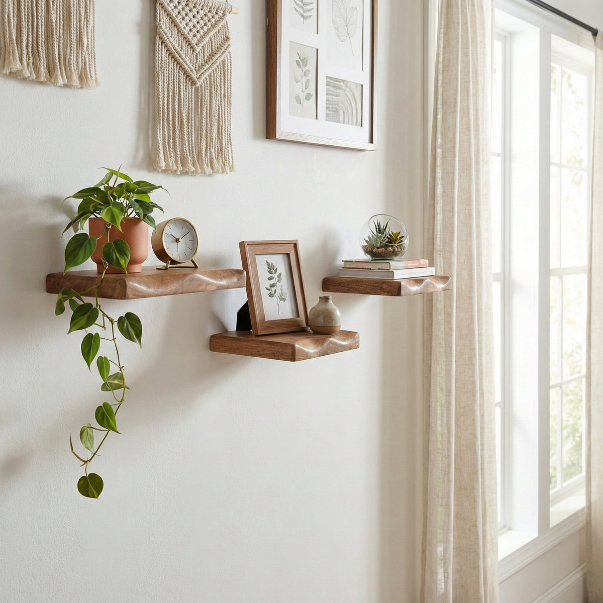 Upton Brown Mango Wood Shelves (Set of 3)