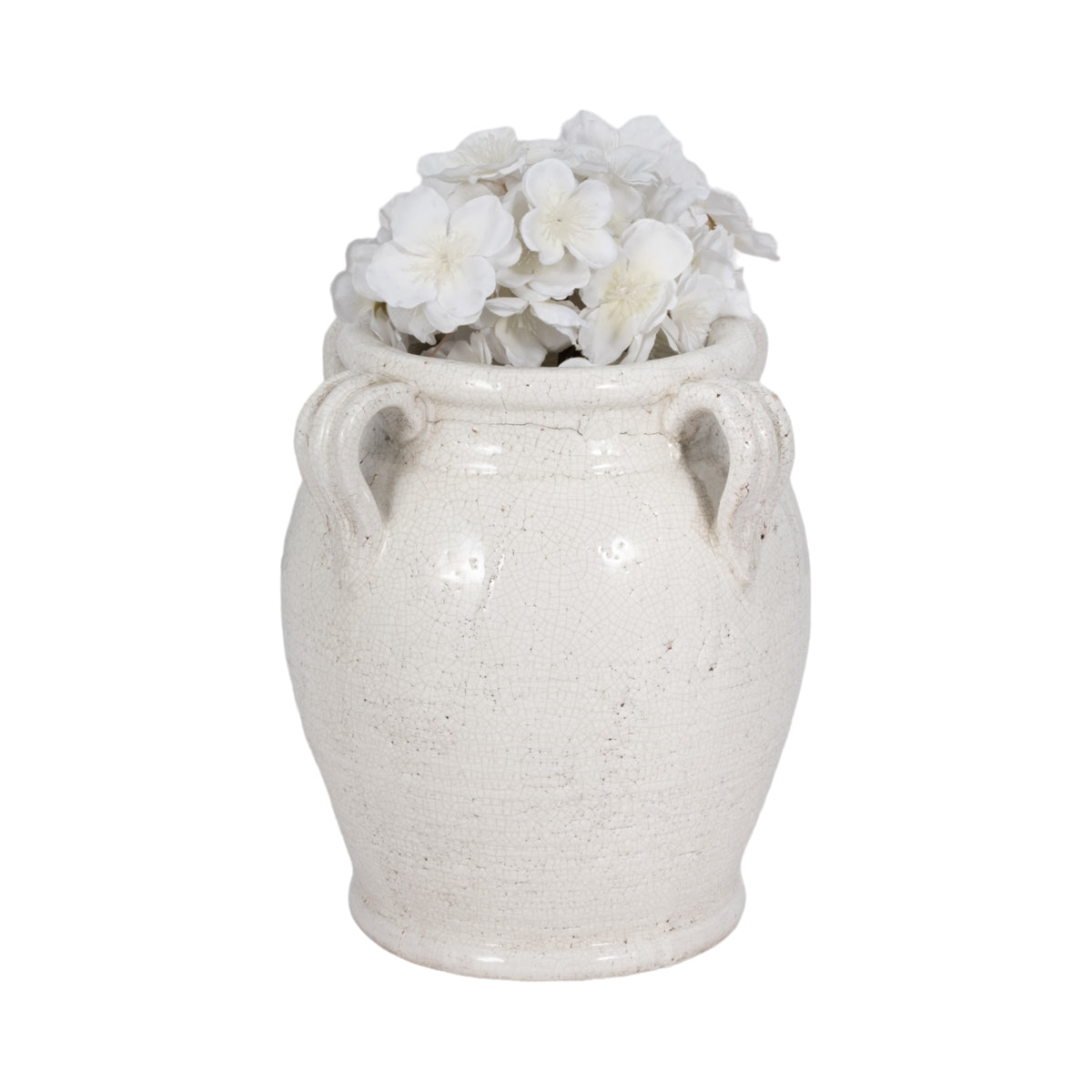 Cohenway White Large Crackle Vase with Handles