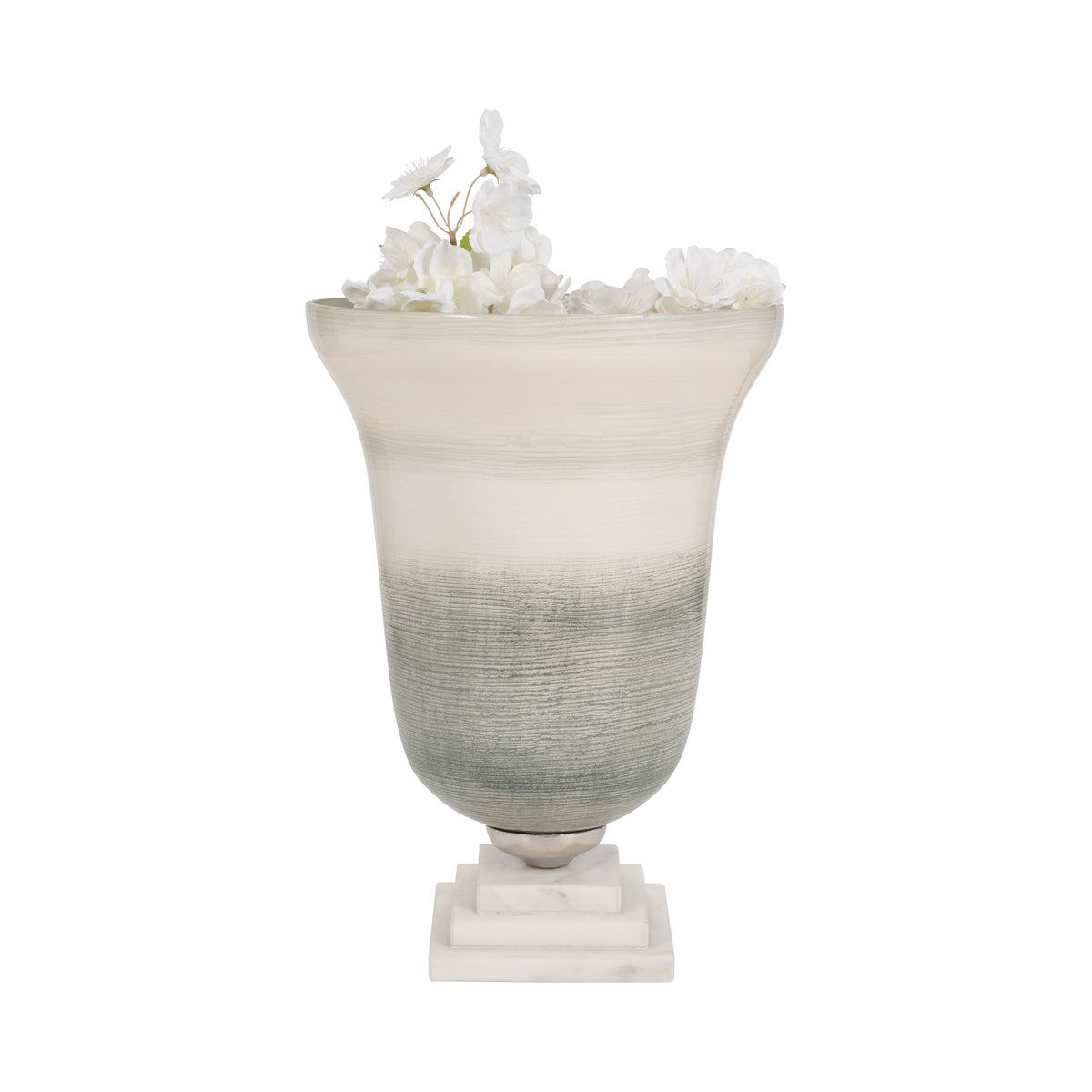 Vale Sage/Ivory Large Glass Vase on Marble Base